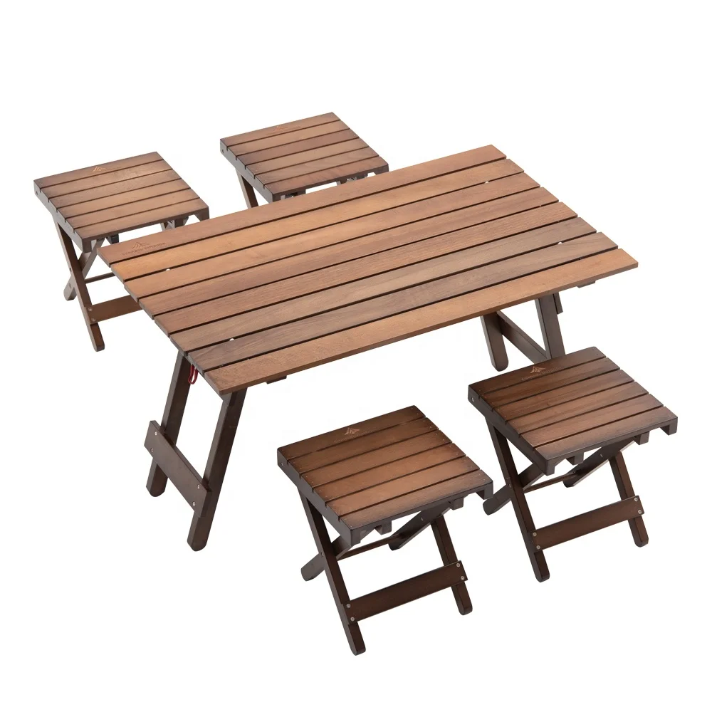 Hot sale Dining Folding Picnic Rectangle Wooden Outdoor Table and Chair Set (1600205529608)