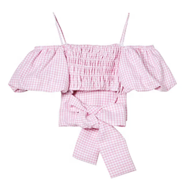 Tongrui 2020 High Quality High Waist Cotton Check Ruffled Female Spring Summer  Mini Crop Top Women