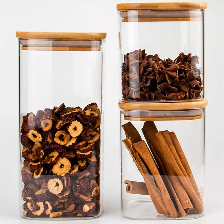 wholesale factory price different sizes square shape borosilicate glass jar with bamboo lid