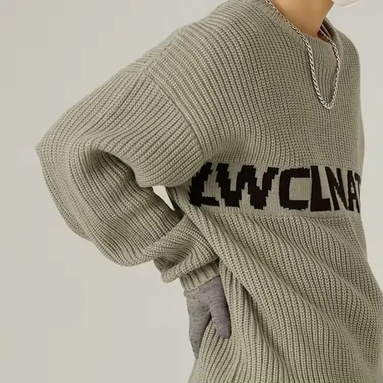 Мужской хлопковый жаккардовый пуловер с круглым вырезом и принтом