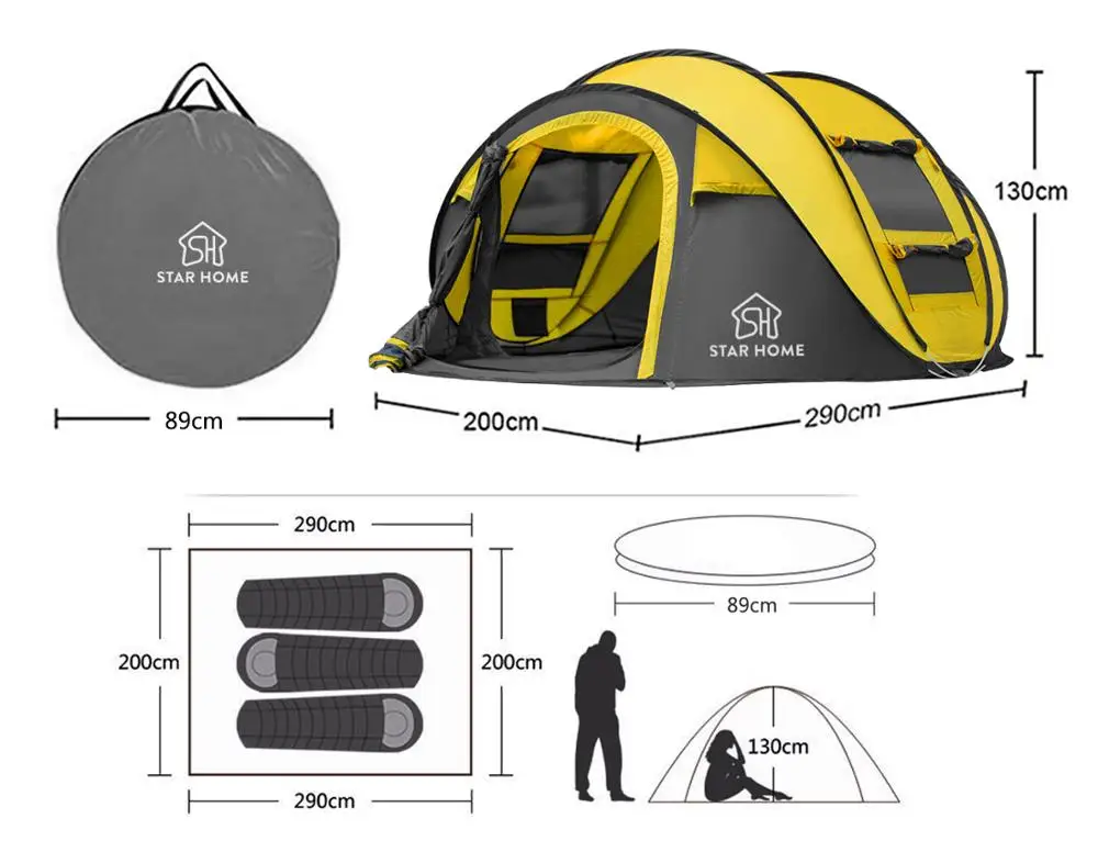 OEM 3-4 Person  Hot Selling Outdoor Camping Tents Waterproof High Quality Pop Up Tent