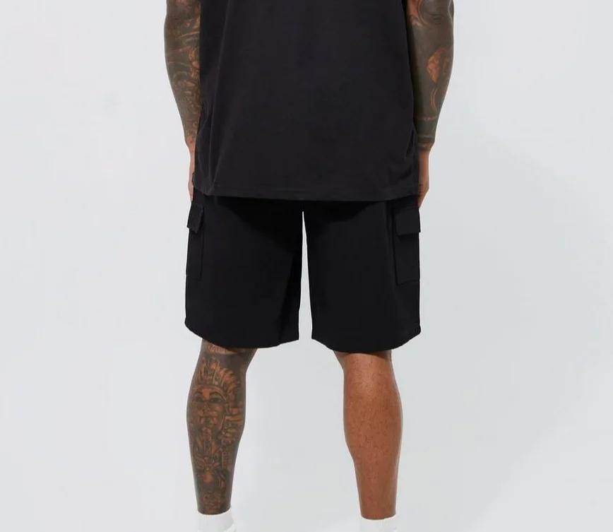 custom mens shorts polyester printed black cargo shorts for men