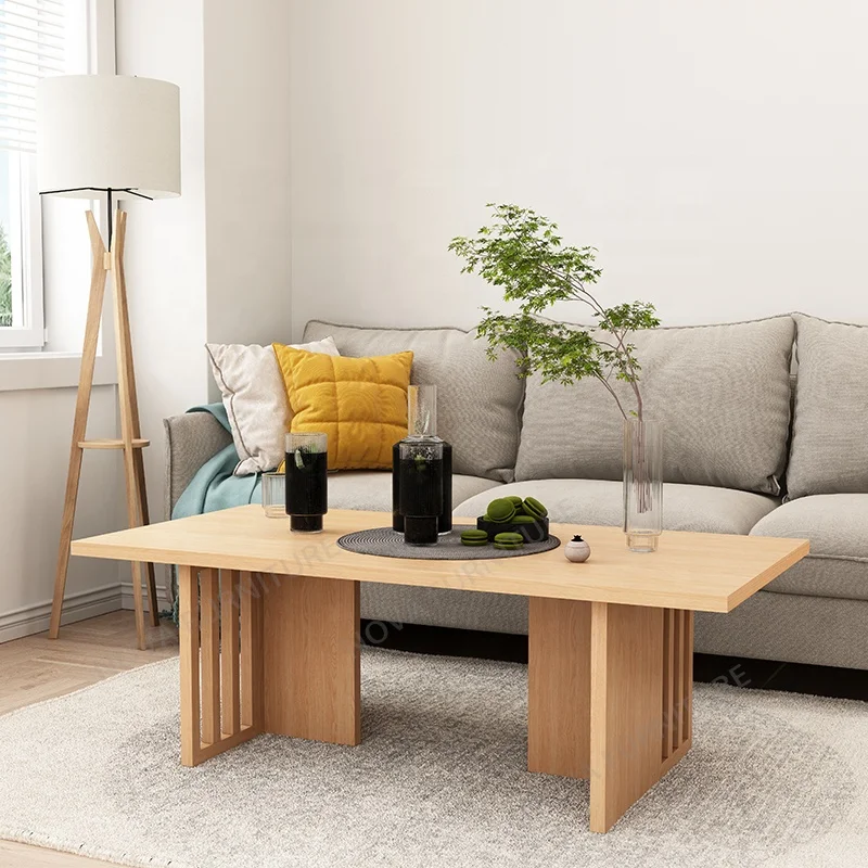 NOVA Sitting Room Furniture Tea Table Rectangular Oak Veneer Coffee Table With Wooden Wide Solid Legs