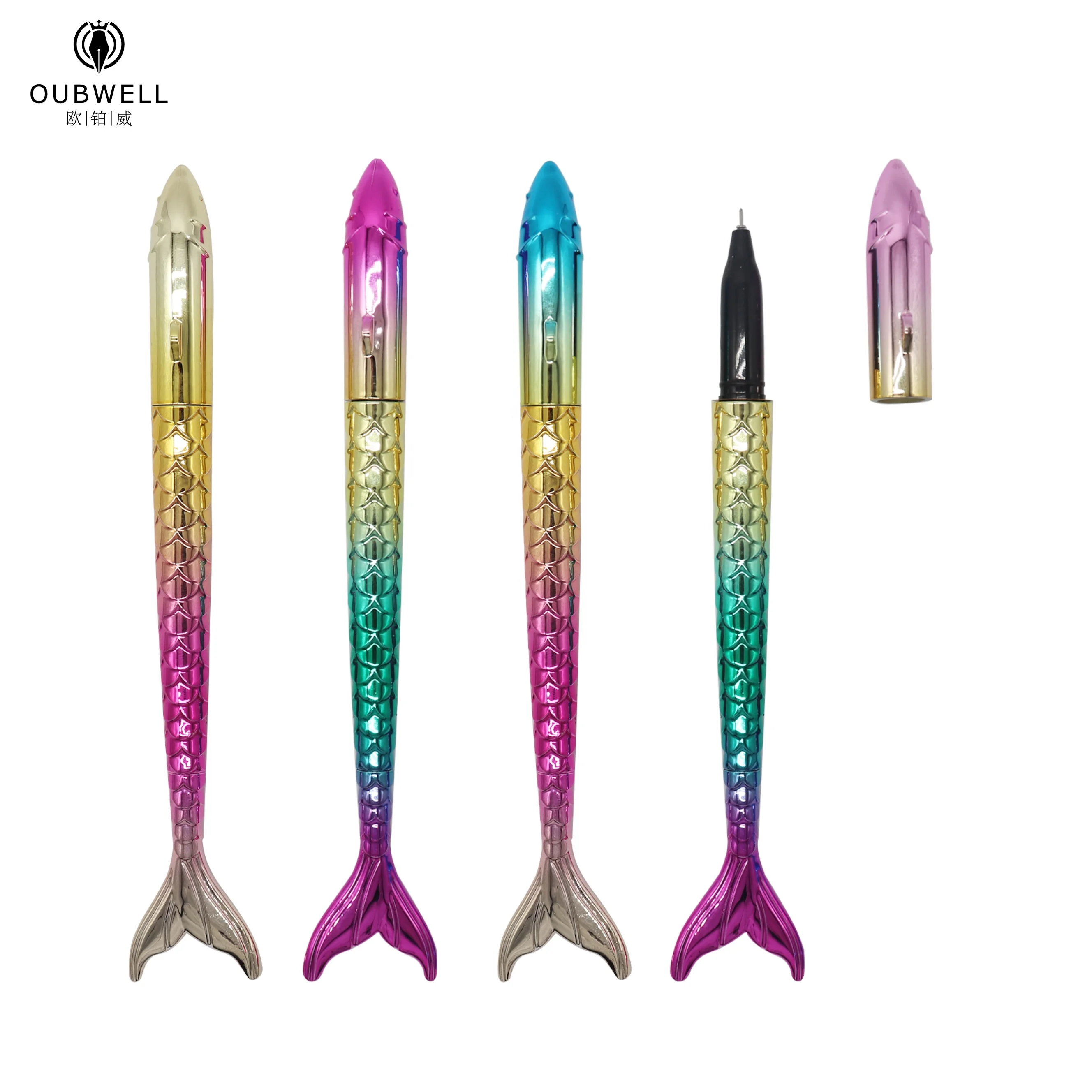 creative colorful shiny pen fish mermaid plastic thin cheap fine point gift pen for children students