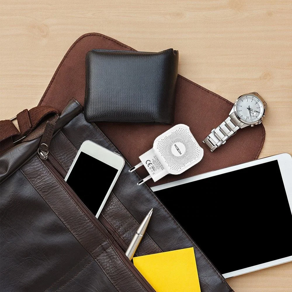 MOXOM Dual USB Charger EU Plug Travel Adapter With Cable for iPhone Charger