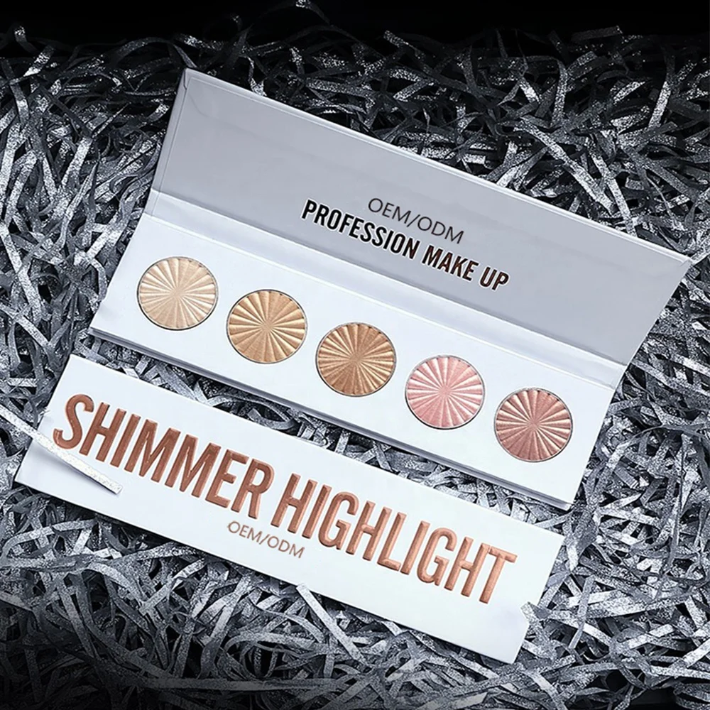 5 colors Pigment Glitter Press Face Powder Highlighte Shimmer Powder Makeup Face Contour Powder Highlighte