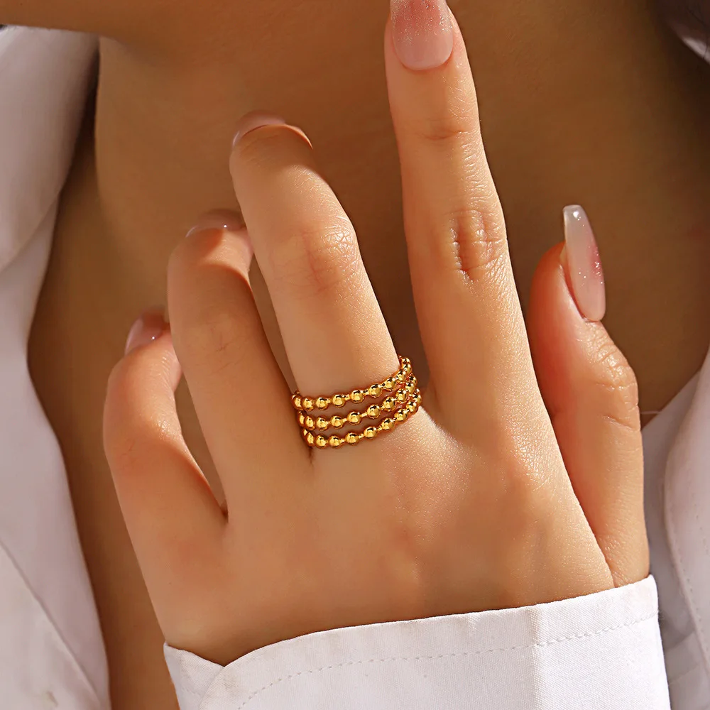 316L Stainless Steel Pvd Plating Simple Hip Hop Opening Bead Shape Rings For Women