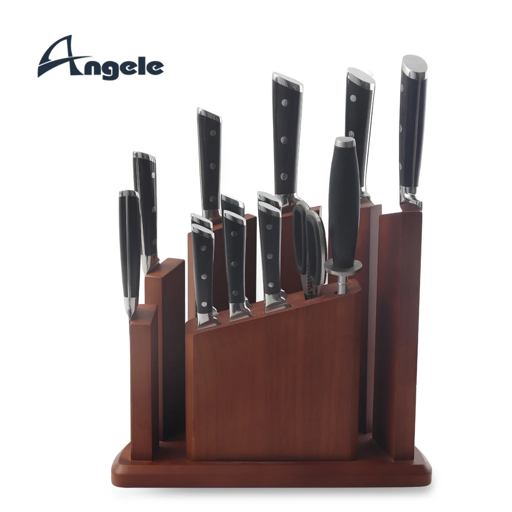 2023 hot selling wood knife holder 14pcs Bamboo Knife Block kitchenware wooden magnetic knife holder