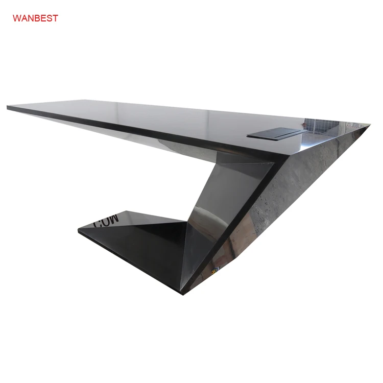 Fancy black boss office table modern artificial stone ceo office desk custom size business furniture