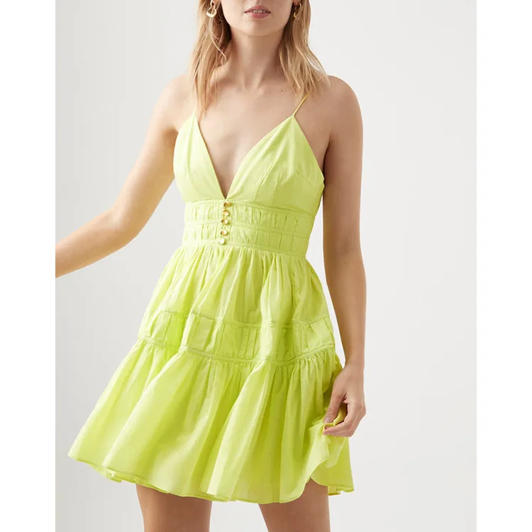 OEM custom beach wear short dresses lady stylish cotton sleeveless a-line plain cotton mini casual dress summer woman clothing