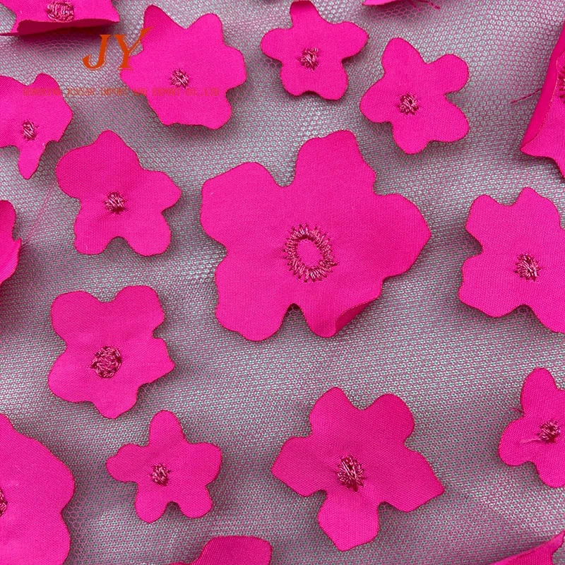 Newest Lady Lace Dress Design Fabric fushia Lace Fabric Beads With 3D Flower  Embroidery Lace Fabric