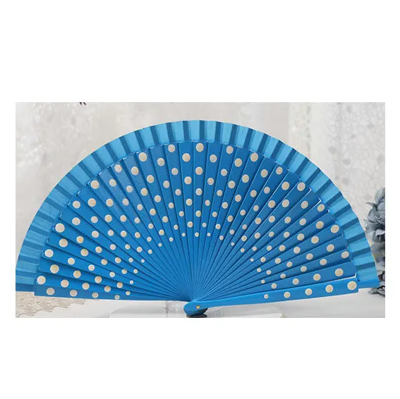 Customized screenprinted Solid Color Handmade Hand Held Spanish wood Folding  Fan for Dance or promotion