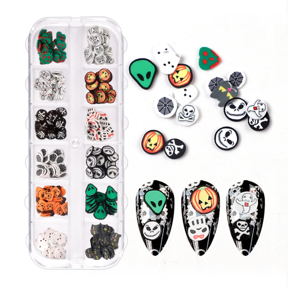 New manicure accessories Halloween soft pottery 12-grid ghost pumpkin