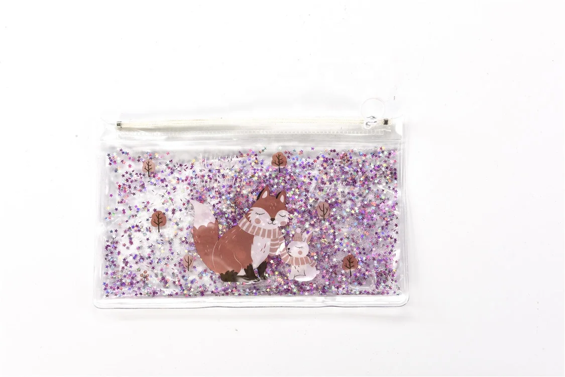 Customized Fashion durable clear pvc stationery bag glitter zipper pencil pouch