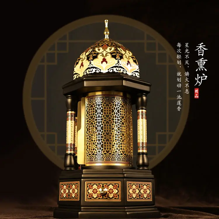 Hot Sale Middle Eastern Arab incense burner elegant religious Essential oil Incense Burner wood & Copper bukhoor burner