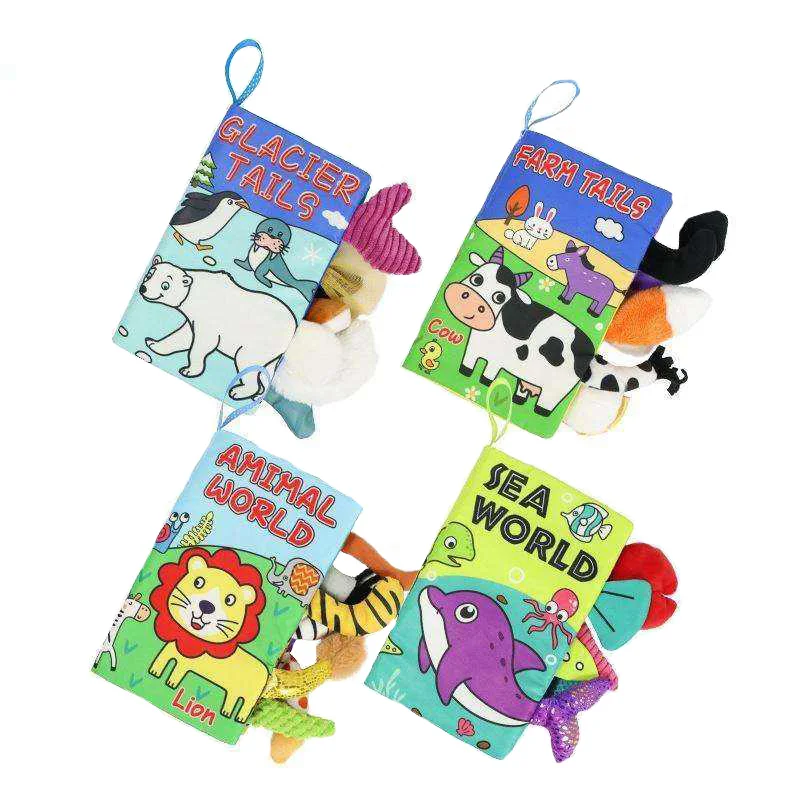 HANSUN Early Learning Educational Interactive Fabric Animals Baby Cloth Books Activity Crinkle Sensory Books Cloth Book For Kids