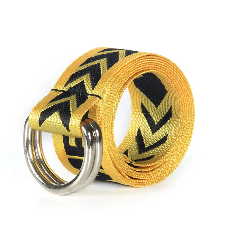 Custom Logo Double Ring Woven Polyester D Ring Buckle Belts And Nylon Fabric Canvas Belt For Men