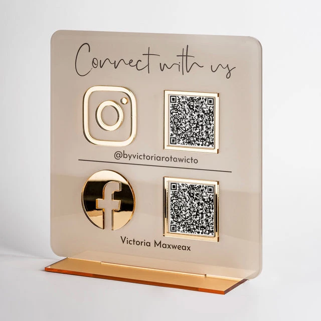 Пользовательский настольный веб-сайт с логотипом Настольный Qr-код пластина Facebook Instagram знаки для социальных сетей сканирование оплаты