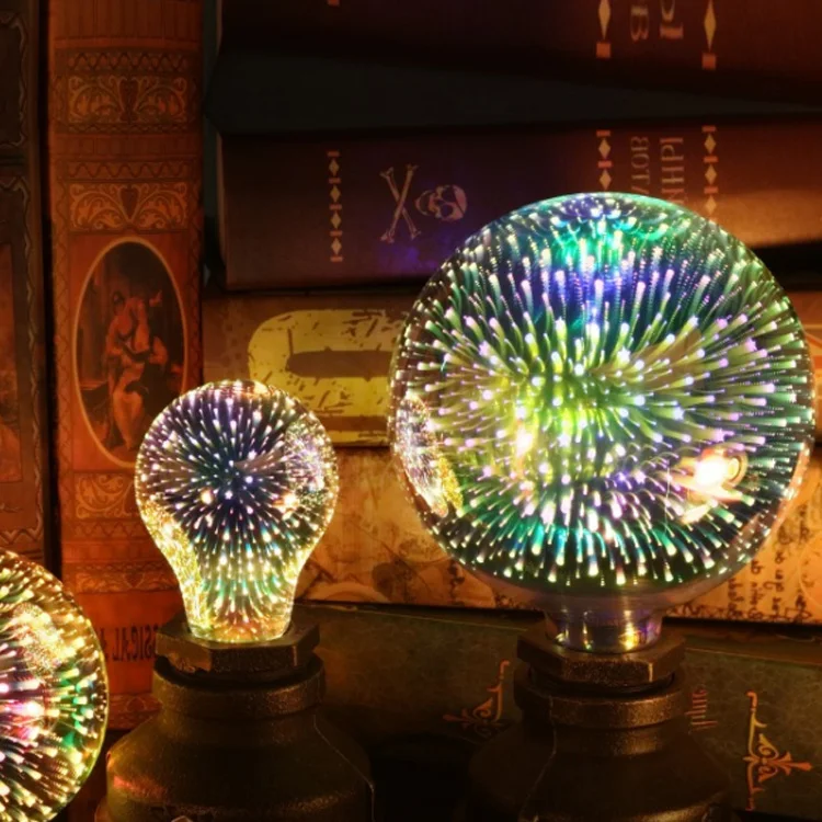 Home Lighting Christmas Decoration Colorful Diamond Shape E27 3D Glass LED Firework Bulb