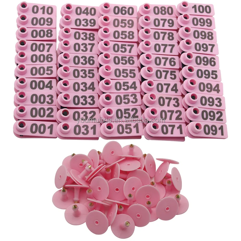 TPU Farm Animals Ear Tags For Sheep Laser Numbers Pink Sheep Ear Tag