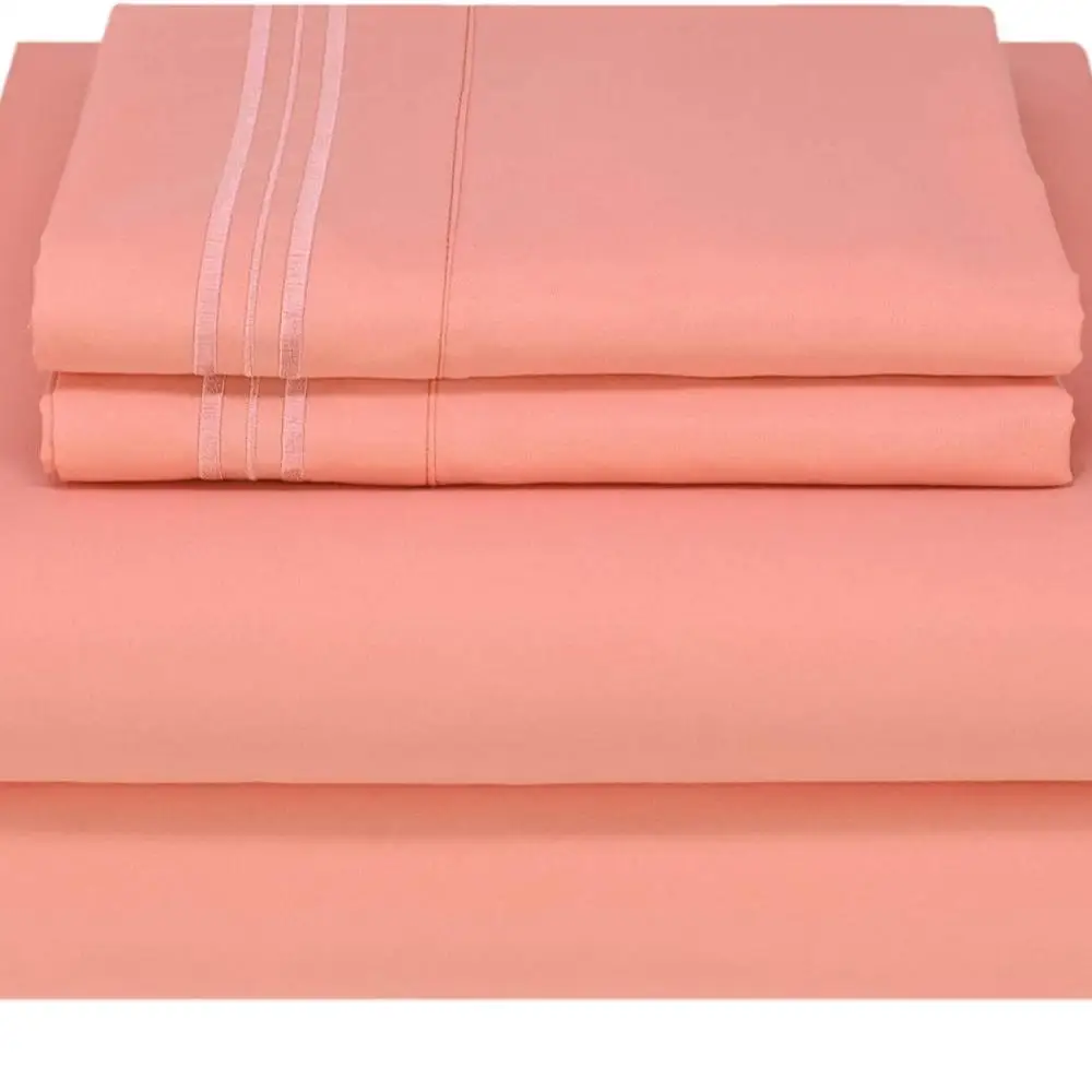 Soft and Comfortable 1800 SeriesCollection - Brushed Microfiber Bedding Sheet Set 4Piece (Coral Rose, Queen Size)