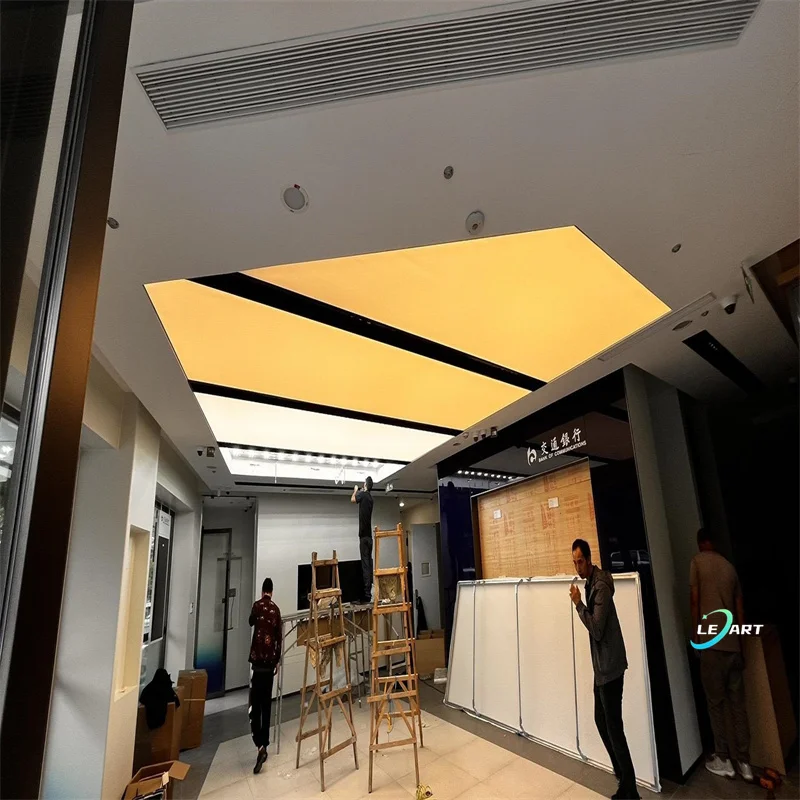 Aluminum Baffle Drop Ceiling Decorative Suspended Ceiling Rgbw Dimmar Led Light Pvc Stretch Ceiling Film