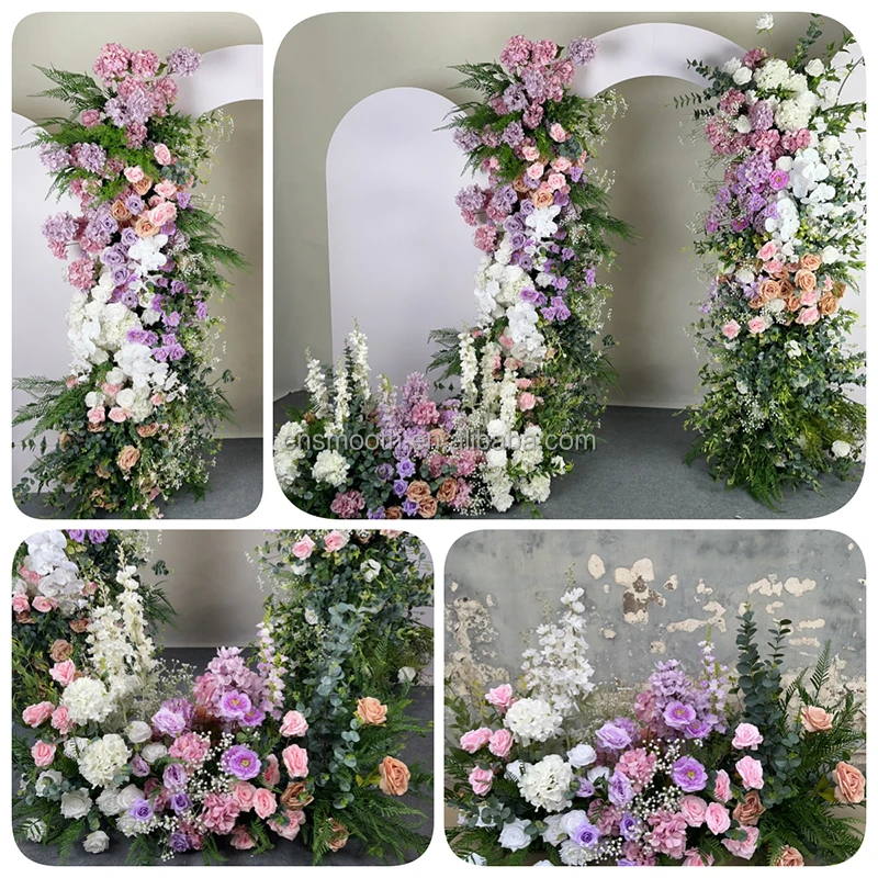 SMOOTH Forest 5D Artificial Purple Flower Arrangement Floor Flower Runner for Wedding Party Background Decoration