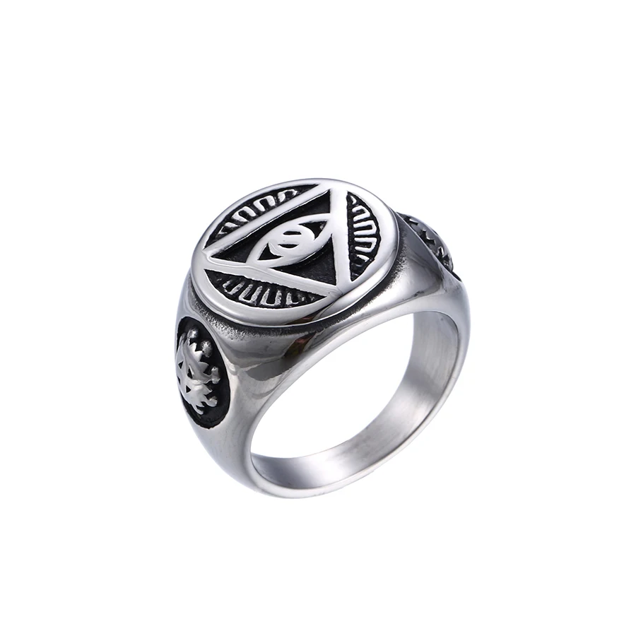 Antique Providence Illuminati Pyramid All Seeing Eye Stainless Steel Male Punk Jewelry Triangle Eye Men Ring