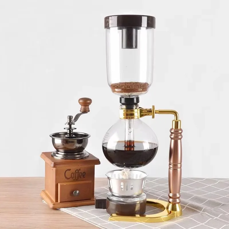 Belgium Espresso 3 or 5 Cup Coffee Siphon Kettle with Wood Handle Gas-powered Metal Coffee Brewer Coffee Siphon Maker