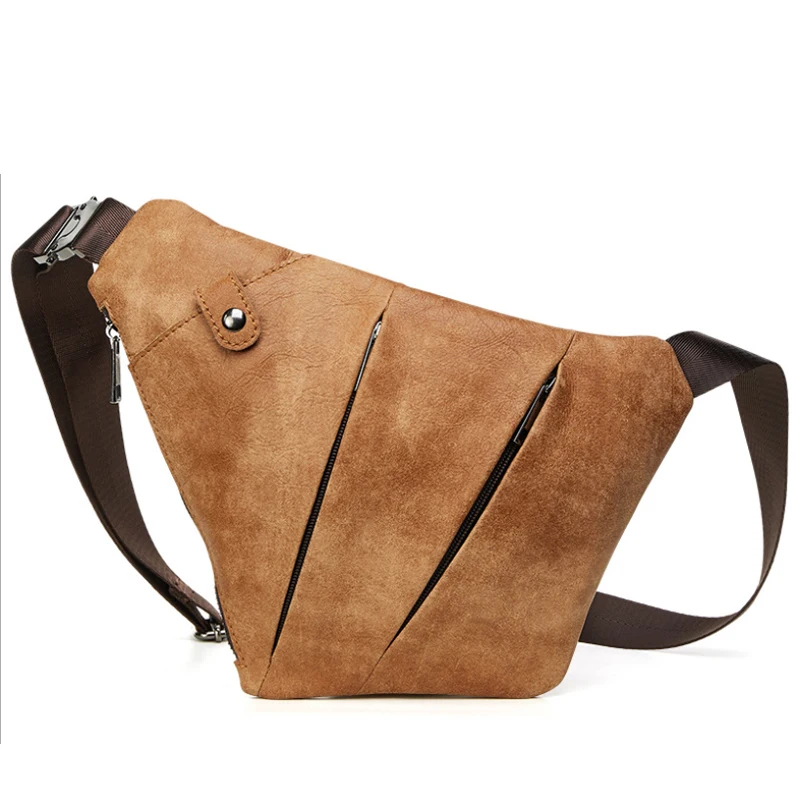 High Quality Shoulder Hip Bag Retro Cow Leather Waist Pack Leather Bag Men Crazy Horse Leather Waist Bag For Phone