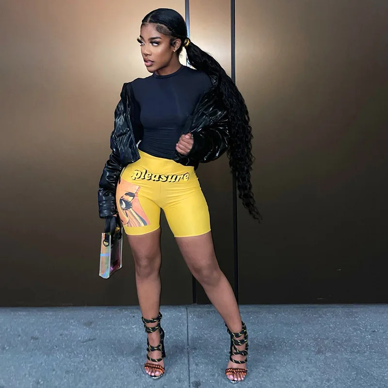 D14789 Summer Yellow Shorts Female Short Leggings Slim Women Short Pant 2022 Printing