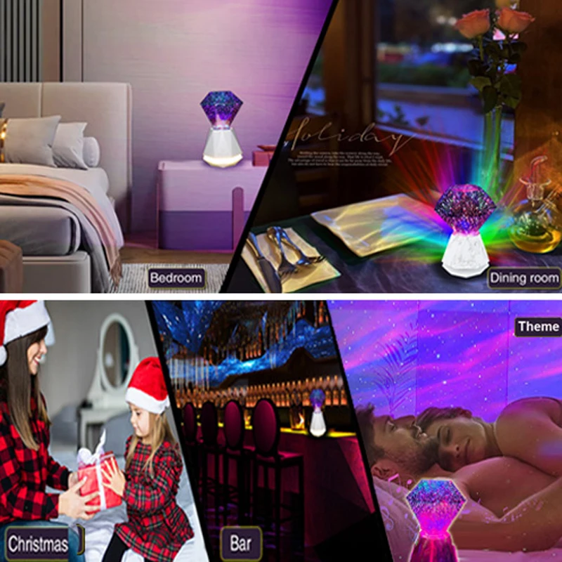 Newest 360 Degree Rotation Multi color 3d diamonds music Night lamp Projector Kids Led Star