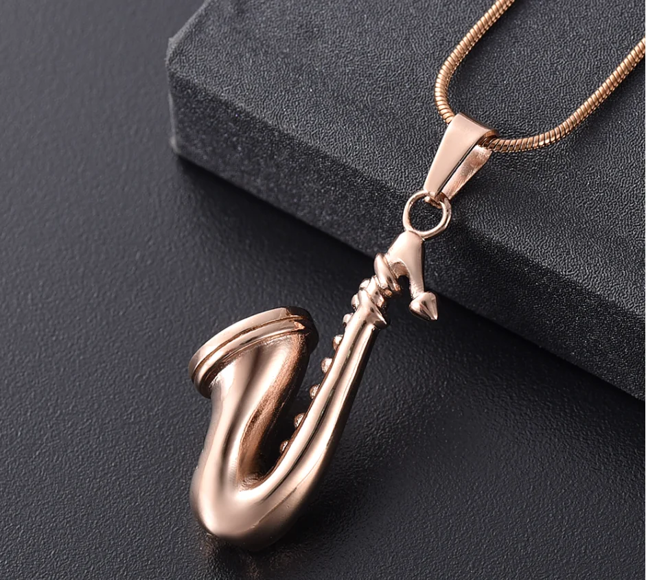 Stainless Steel Saxophone Pendant Necklace Urn Necklace For Human Ashes Music Cremation Jewelry Locket Keepsake For Women Men