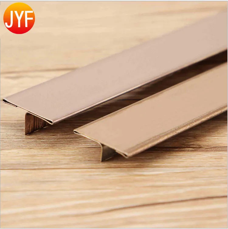 
S04107 Best Selling 316 Brushed Stainless Steel Tiles Brass Color Hairline Stainless Steel T Trim For Ceiling And Wall 