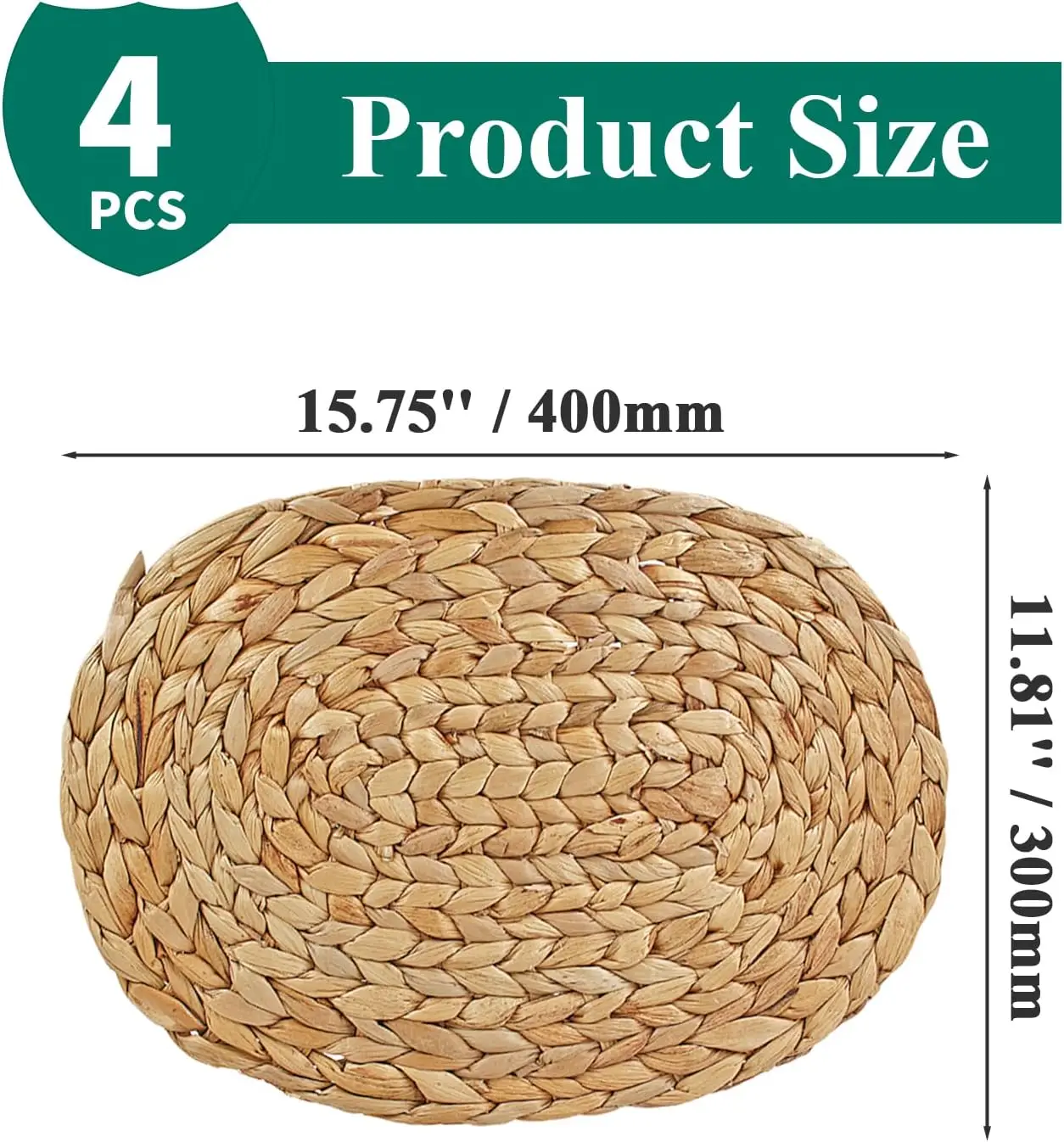 Oval Rattan Placemats Water Hyacinth Woven Place Mat Heat Resistant Table Mats Rustic Seagrass Placemats for Countertop