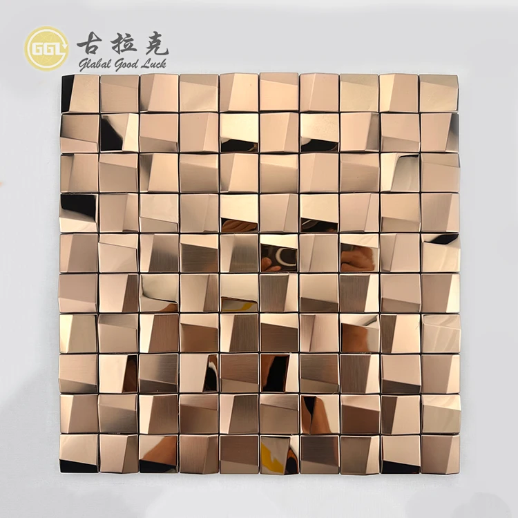 golden square metal mosaic tile decorative stainless steel backsplash wall tile