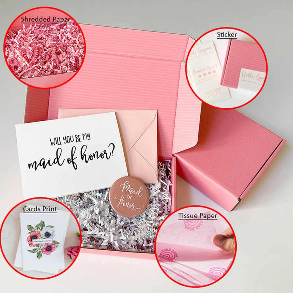 Изготовленный на заказ печатный логотип розовый гофрированный картон косметический парик упаковка Почтовая доставка бумажная подарочная коробка