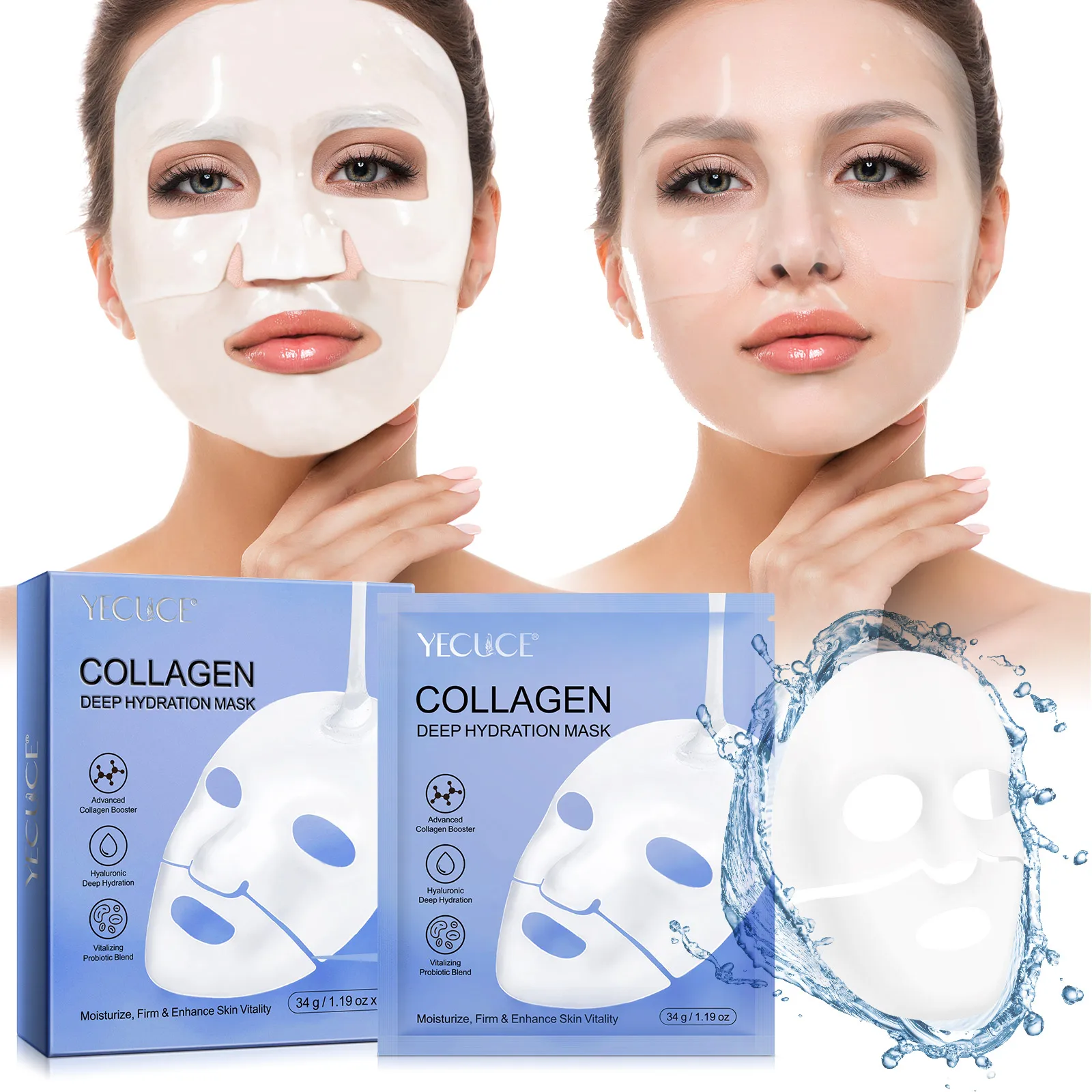Low Molecular Weight Collagen Facial Hydrogel Masks Real Deep Overnight Collagen Face Mask For Elasticity Firming Moisturizing