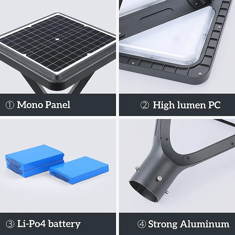 IP65 solar UFO power garden street light lamp pole 20w 30w 40w solar garden pole light