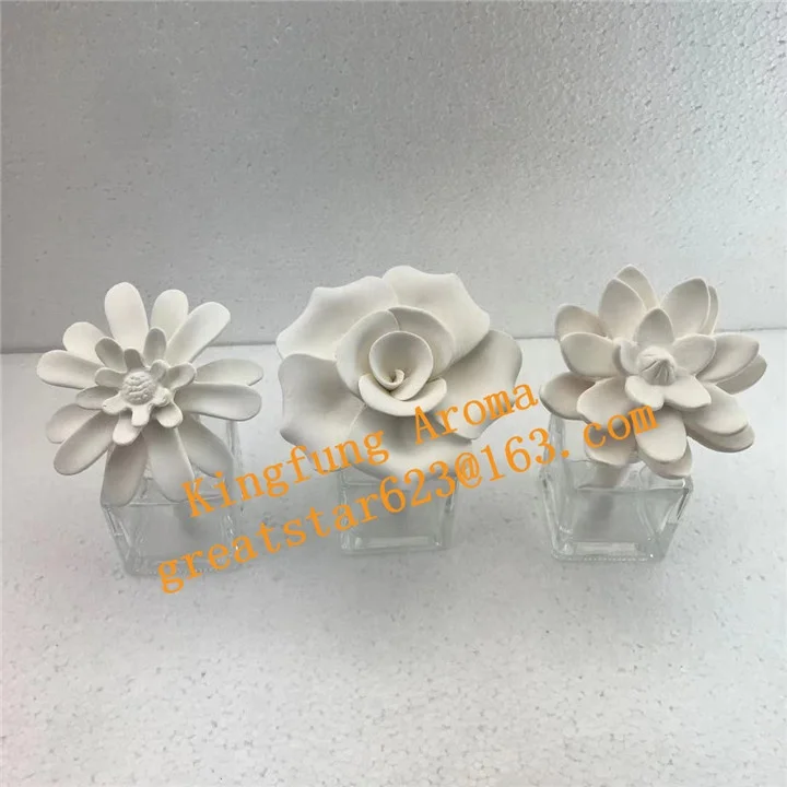 Hot Sell Ceramic Aroma Scent  Clay  Stone Ceramic Flower Diffuser Glass Bottle Reed Air Freshener
