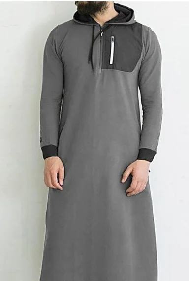 Wholesale Middle East Long Contrast Zip Sweatshirt Set Muslim Men Hoodie Clothes Islamic Men Clothing