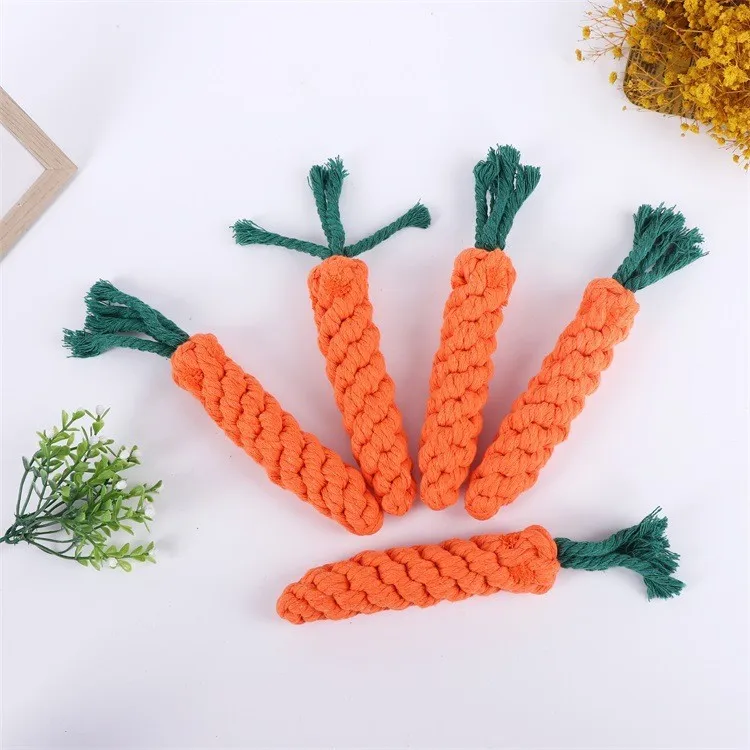 Pet dog teething cotton rope toy interactive training teeth cleaning carrot shape pet chew toy