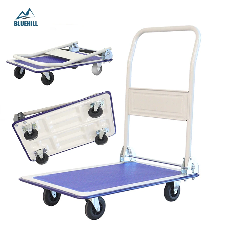 Heavy duty warehouse folding steel & plastic platform hand truck for goods transport