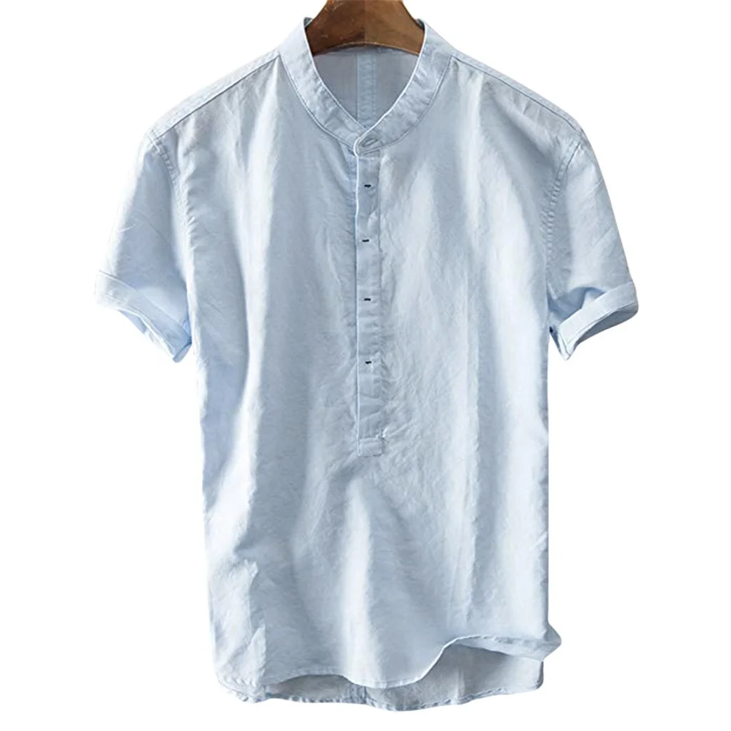 Custom High Quality Solid Color Summer Casual Mens Sleeve Cotton Linen Shirt