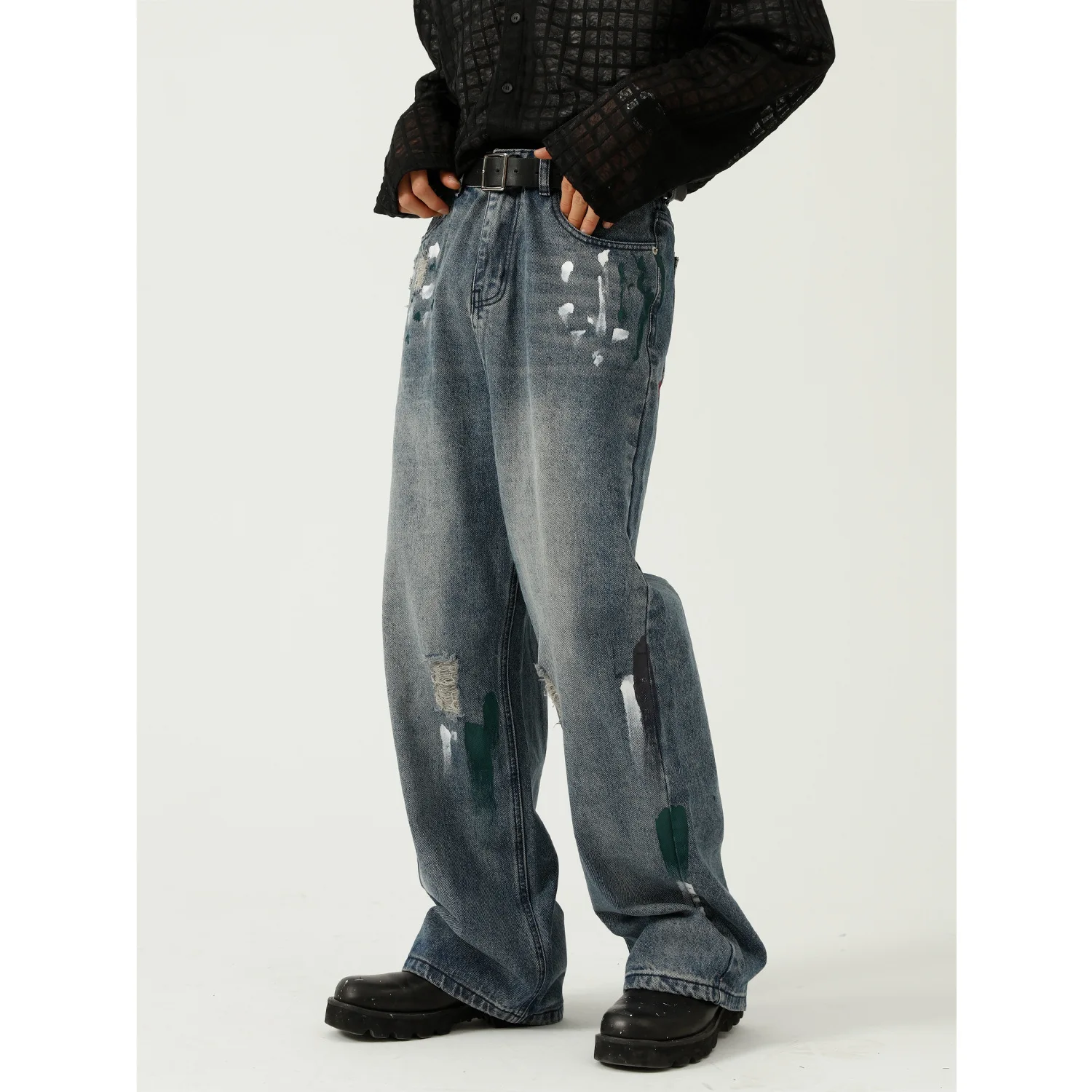 Korean Version Of The Hole Design Feeling Fried Street Thin Wide Leg Jeans Man