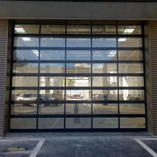 8x7 18 X 7 Modern Glass Window Steel Garage Door Double Pane Aluminum Clear 10x10 Commercial Glass Garage Door with Man Door