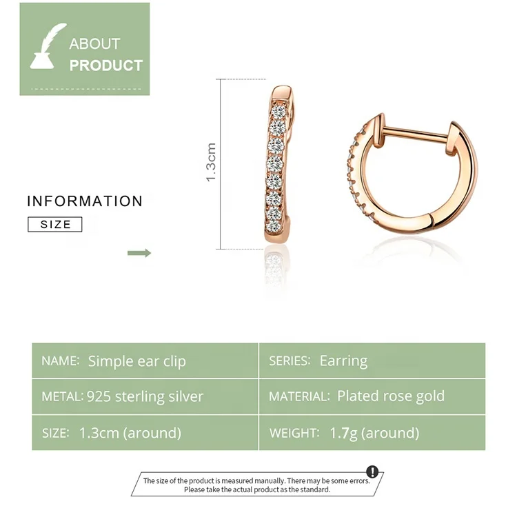 GE05 Luxury Hot 14K Gold Plated Cubic Zirconia Cuff Earrings 925 Sterling Silver Huggies Stud Hoop Earrings for Women