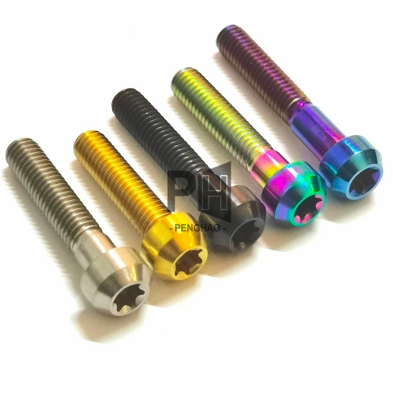 Six Lope Plum Baut Titanium Sekrup Torx Head Ti Bicycle Titanium Alloy Screw Titanium Bolts M6 for Bicycle Motorcycle