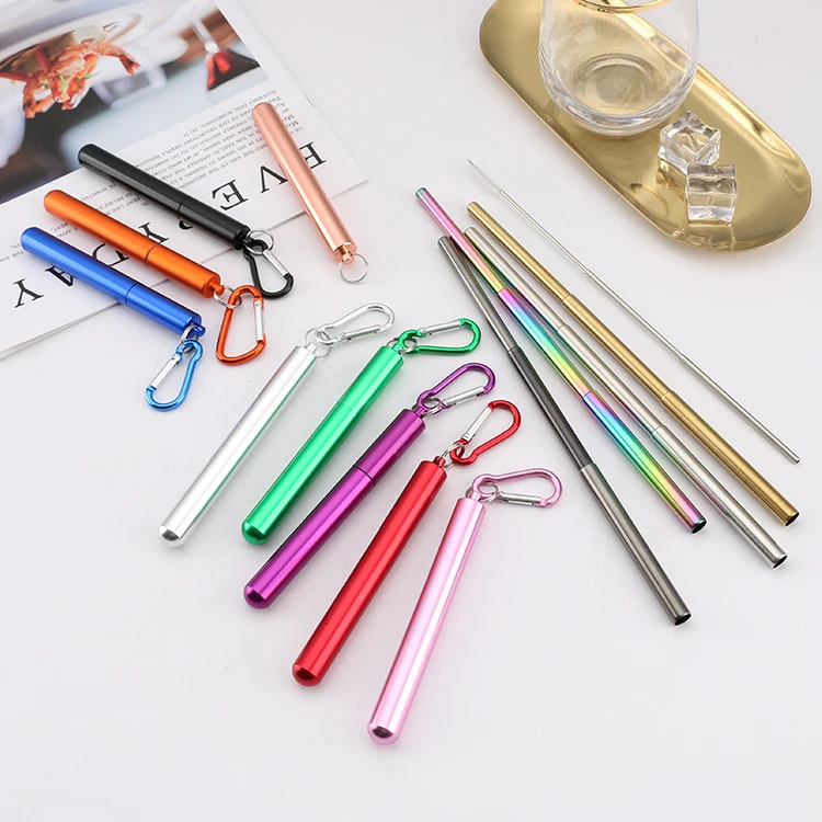 304 stainless steel straws metal telescopic straws amazon hot style telescopic straws aluminum box packaging