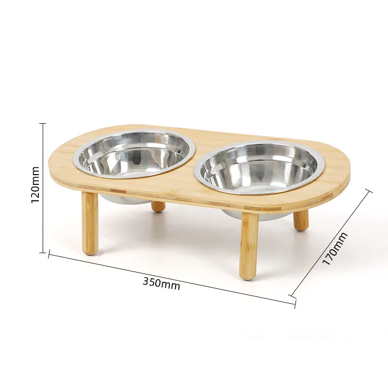 2024 Elevated Dog and Cat Bamboo Pet Feeder Tray Raised Bowl Stand with 2 Ceramics or Stainless Steel Bowls